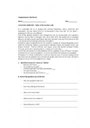 English worksheet: Comprehension worksheet