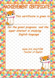 English Worksheet: achievement certificate 3