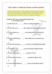 English worksheet: Short Answers to Simple Past and Past Continuous Questions