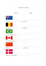 English worksheet: Countries and nationalites