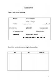 English worksheet: Musicians and musical instruments