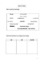 English Worksheet: Musicians and musical instruments