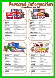 English Worksheet: Speaking cards. Set 3. Personal information