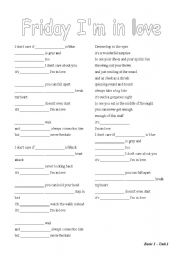 English Worksheet: Friday Im in Love - The Cure