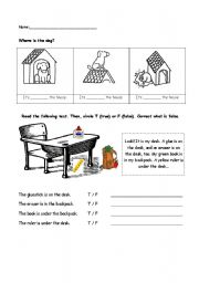 English Worksheet: In-on-under