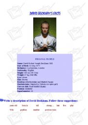 English Worksheet: David Beckham worksheet for description