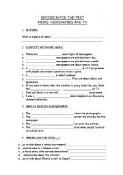 English Worksheet: NEWSPAPERS AND TV