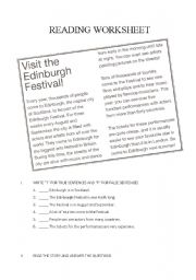 Reading worksheet - Visit the Edinburgh Festival