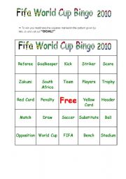 English Worksheet: FIFA World Cup Bingo game