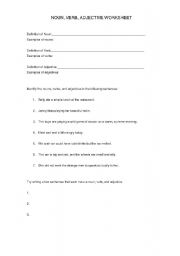 English Worksheet: Noun Verb Adjectives