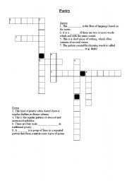 English worksheet: poetry-crossword