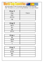 English Worksheet: World Cup Countries - Missing Vowels