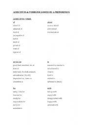 English worksheet: Adjectives and verbs + prepositions