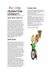 English Worksheet: READING CELEBRATING DIVERSITY