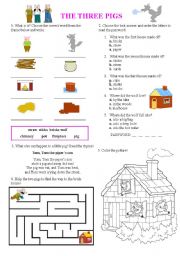 English Worksheet: The three pigs - activities for kids