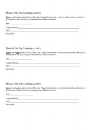 English worksheet: Music of The Day Listening Activity