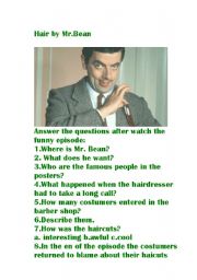 English Worksheet: HAIR BY MR BEAN OF LONDON 