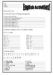English Worksheet: Numbers 0-20