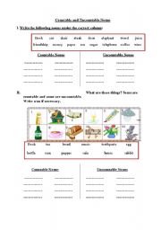 English Worksheet: countable and uncountable nouns