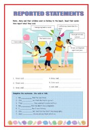 English Worksheet: REPORTED STATEMENTS