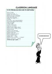 English Worksheet: CLASSROOM LANGUAGE