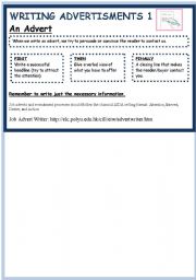 English Worksheet: WRITING ADVERTISMENTS