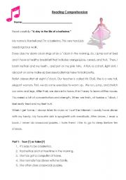 English Worksheet: A day in the life of a ballerina (simple present)