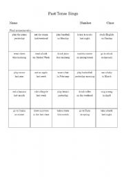 English worksheet: Past tense bingo