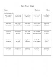 English Worksheet: Past tense bingo