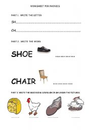 English worksheet: SH CH SOUNDS PHONICS EXERCISE