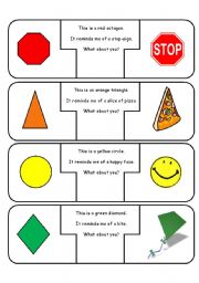 English Worksheet: 3 Part Puzzle Cards to Review Shapes, Colours and Objects
