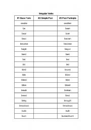 English worksheet: irregular verb