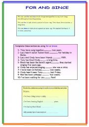 English Worksheet: For and since