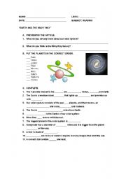 English Worksheet: Earth and the Milky Way