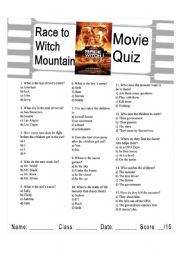 English Worksheet: Race to Witch Mountain Quiz - 3 different quizzes for different levels