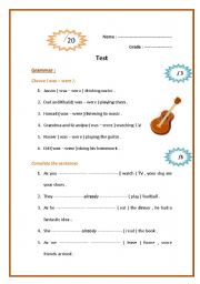 English worksheet: present contiuous and perfect test + punctuation 
