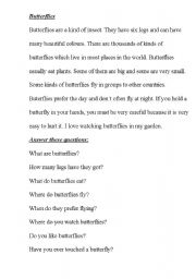 English worksheet: Butterflies