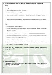 English worksheet: vocabulary sport uniform money relative clauses and comparative