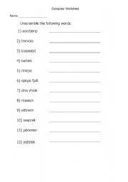 English Worksheet: Unscramble the following computer words