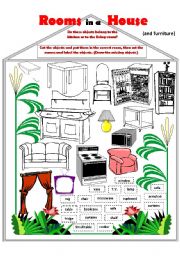 English Worksheet: Rooms in a house and furniture