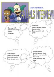 English Worksheet: Animals Interview