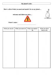 English Worksheet: My planets rules
