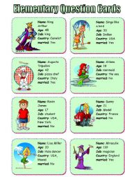 English Worksheet: CONVERSATION CARDS - Elementary Questions about Personal Information 