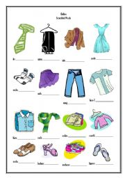 English Worksheet: Clothes - Scrambled Words