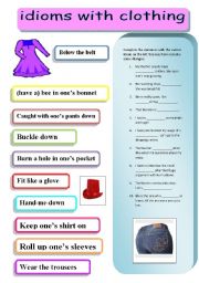 English Worksheet: IDIOMS WITH CLOTHING