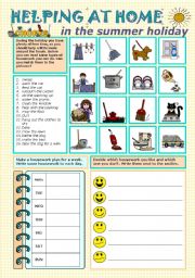 English Worksheet: Helping at home in the summer holiday