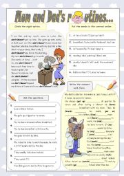 English Worksheet: MUM AND DAD ROUTINES