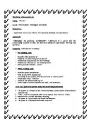 English Worksheet: Working with poetry 2