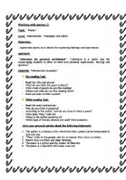 English worksheet: Working with poetry 2