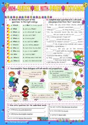 English Worksheet: Basic Wh-Questions (2)  with Prepositions at the end